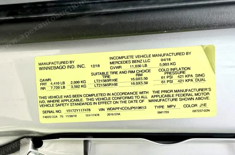 2019 Mercedes-Benz Sprinter 3500 Winnebago Era BM170X photo 200